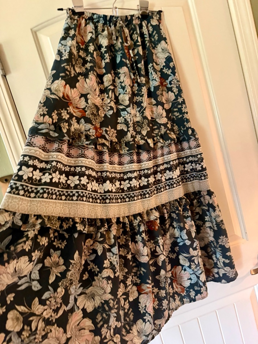 Sienna Sky Navy Floral Tiered Peasant Skirt with Blush Accents - Picture 3 of 6